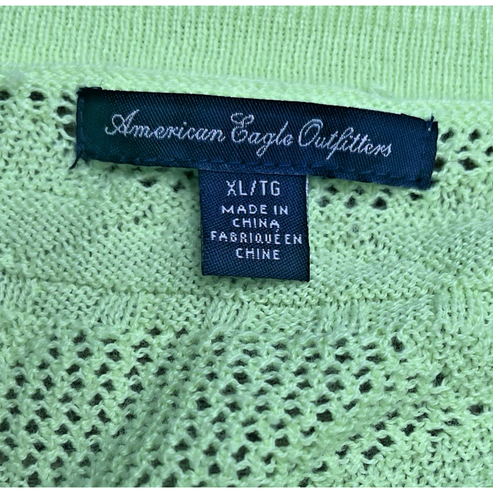 American Eagle XL Cardigan Sweater Neon Yellow Green Cotton Blend Lightweight - Picture 4 of 10